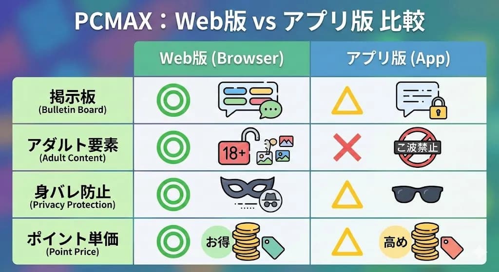 アプリ版とWeb版の機能比較表