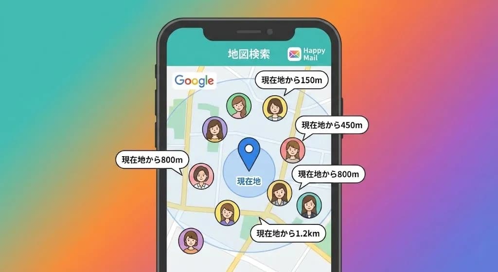 ハッピーメールの地図検索画面イメージ