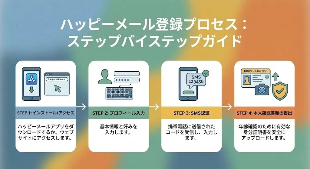 ハッピーメール登録手順のイメージ