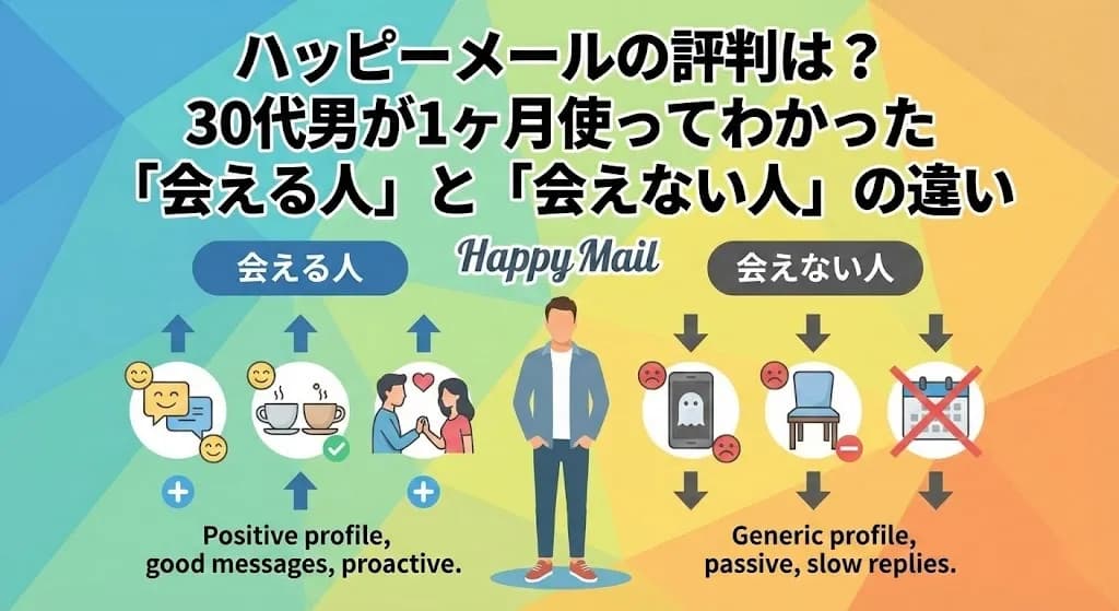 ハッピーメールの評判は？30代男が1ヶ月使ってわかった「会える人」と「会えない人」の違い