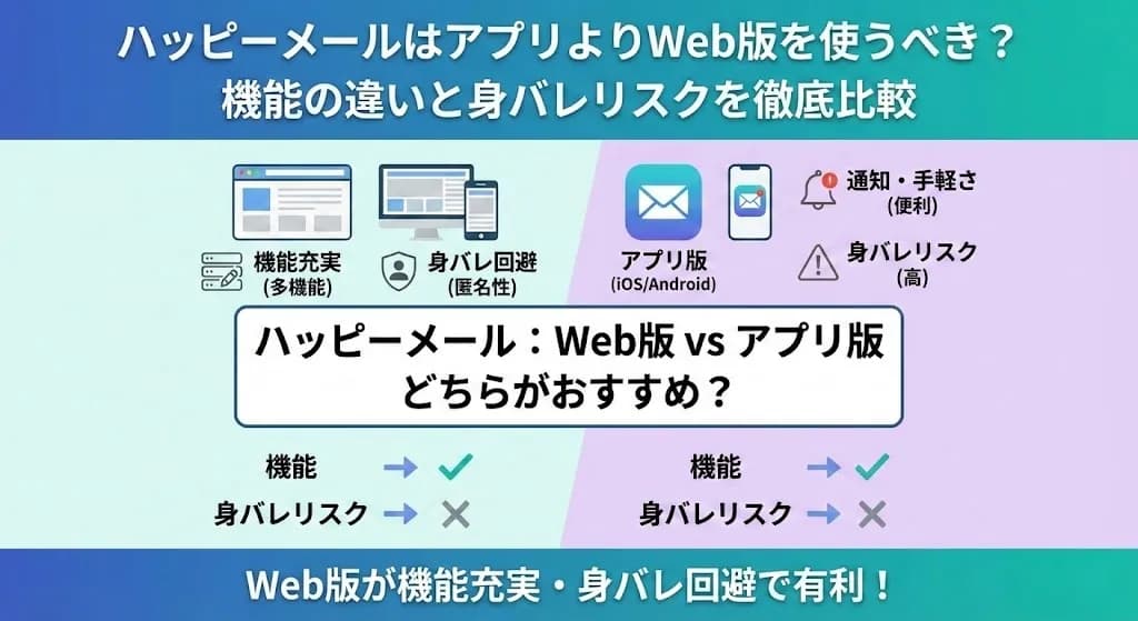 ハッピーメールはアプリよりWeb版を使うべき？機能の違いと身バレリスクを徹底比較