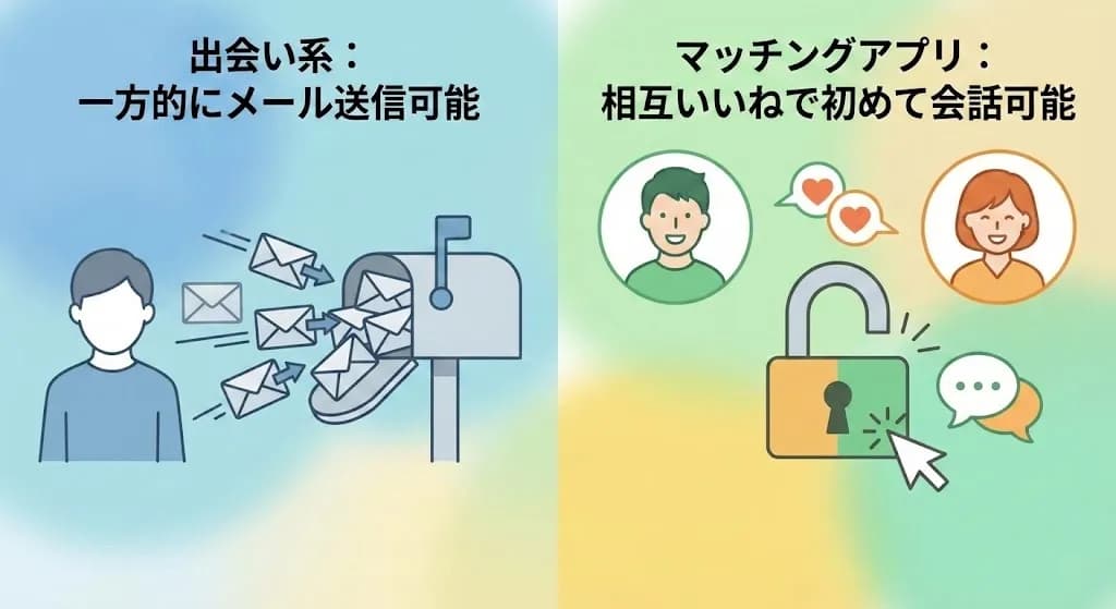 マッチングアプリと出会い系の仕組み比較図