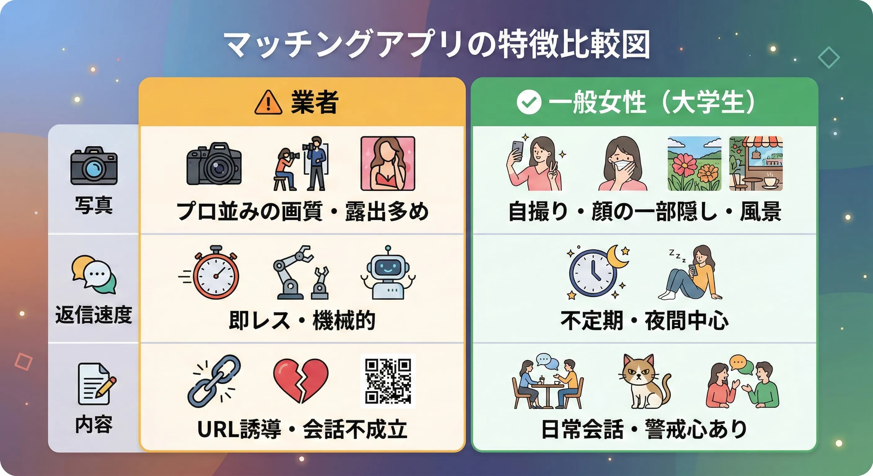 業者と一般会員の見分け方比較表