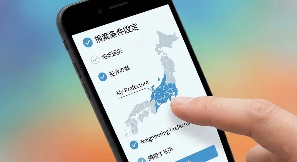 イククルの地域検索設定画面